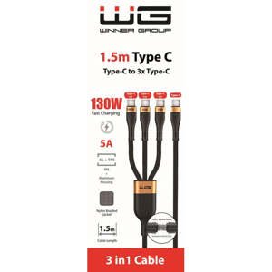 3v1 kabel USB-C na 3x USB-C, 1,5m, 100W+15W+15W, černá