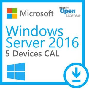 Microsoft Windows Server 2016 (Anglicky, 5 zařízení CAL), nová licence; R18-05206