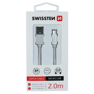 Swissten USB/microUSB 2m, stříbrný; 71522303