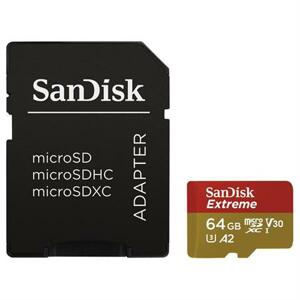SanDisk Extreme micro SDXC 64 GB 160 MB/s A2 C10 V30 UHS-I U3, adapter,pro akční kamery; SDSQXA2-064G-GN6AA