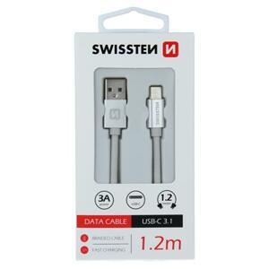 Swissten USB/USB-C 1,2m, stříbrný, textilní; 71521203