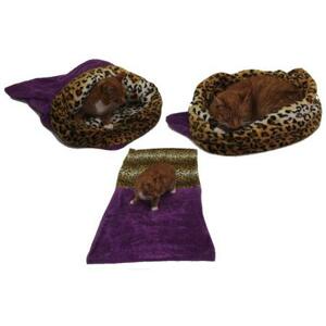 Marysa pelíšek 3v1 pro kočky, fialový/leopard, velikost XL; M-k.1