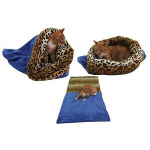 Marysa pelíšek 3v1 pro kočky, modrý/leopard, velikost XL; M-k.8