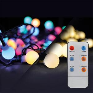 Solight LED 2v1 venkovní vánoční řetěz, koule, dálkový ovladač, 200LED, RGB+bílá, 20m+5m, 8 funkcí, IP44; 1V09-RGB