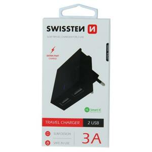 Swissten síťový adaptér smart IC 2X USB 3A power, černý; 22031000