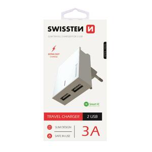 Swissten síťový adaptér smart IC 2X USB 3A power, bílý; 22032000