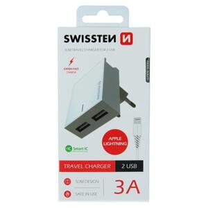 Swissten síťový adaptér smart IC 2X USB 3A power + datový kabel USB / Lightning 1,2 M, bílý; 22047000
