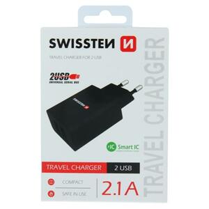 Swissten síťový adaptér smart IC 2X USB 2,1A power, černý; 22033000