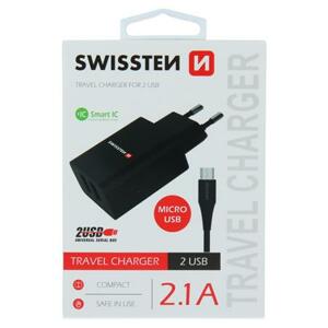 Swissten síťový adaptér smart IC 2X USB 2,1A power + datový kabel USB / Micro USB 1,2 M, černý; 22052000