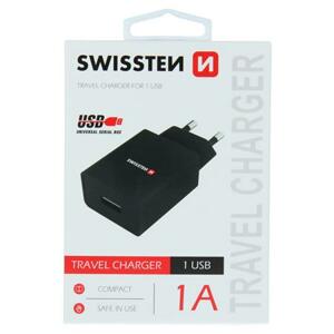 Swissten síťový adaptér smart IC 1X USB 1A power, černý; 22035000