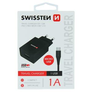 Swissten síťový adaptér smart IC 1X USB 1A power + datový kabel USB / Micro USB 1,2 M, černý; 22062000