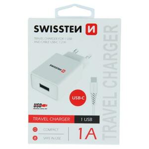 Swissten síťový adaptér smart IC 1X USB 1A power + datový kabel USB / Type C 1,2 M, bílý; 22063000