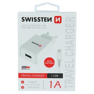 Swissten síťový adaptér smart IC 1X USB 1A power + datový kabel USB / Lightning 1,2 M, bílý; 22067000
