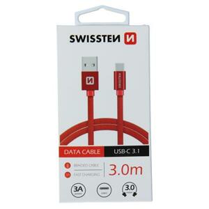 Swissten datový kabel textile USB / USB-C 3,0 M, červený; 71527901
