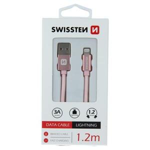 Swissten datový kabel textile USB / Lightning 1,2 M, růžovo-zlatý; 71523205