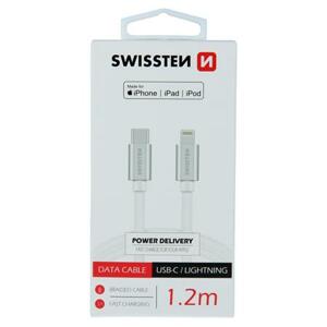 Swissten datový kabel textile USB-C / Lightning Mfi 1,2 M, stříbrný; 71526203