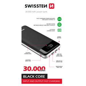 Swissten Black Core power Bank 30000 mAh; 22013929