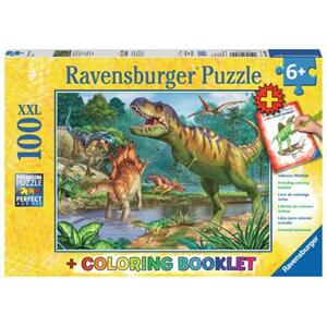 RAVENSBURGER Puzzle Pravěký svět dinosaurů XXL 100 dílků + omalovánky; 122991