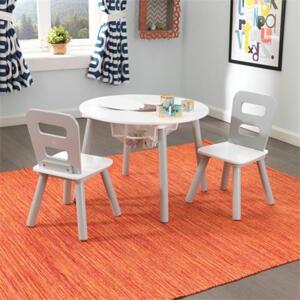 KIDKRAFT Kulatý stůl s úložným prostorem a židličkami - šedý; 24755