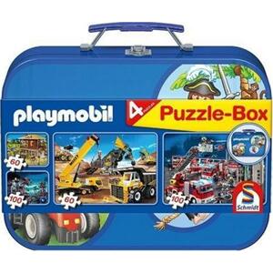 SCHMIDT Puzzle Playmobil 4v1 v plechovém kufříku (60,60,100,100 dílků); 80
