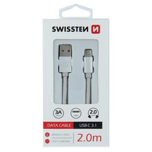 Swissten datový kabel textile USB / USB-C 2,0 m, stříbrný ; 71521303
