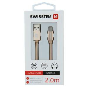 Swissten datový kabel textilní USB / USB-C 2m zlatý; 71521304