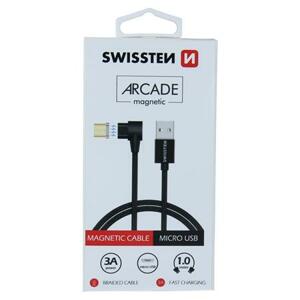 Swissten magnetický textilní datový kabel arcade USB / micro USB 1,2 m černý; 71527400