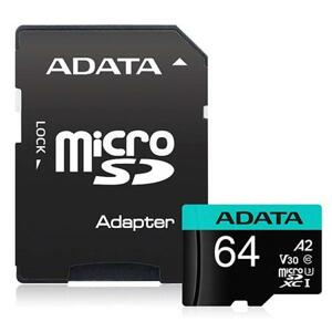 ADATA MicroSDXC 64GB U3 V30S až 95MB s + adaptér; AUSDX64GUI3V30SA2-RA1