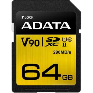 ADATA SDXC 64GB UHS-II U3 (290 260MB); ASDX64GUII3CL10-C