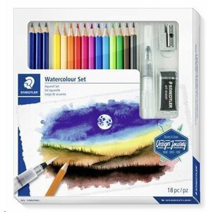 Staedtler Akvarelové pastelky "Design Journey", sada 12ks, se štětcem, pryží, ořezávátkem, graf. tužkami; TS6114610C