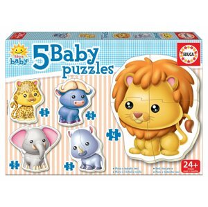 EDUCA Baby puzzle Divoká zvířátka 5v1 (3-5 dílků); 4989