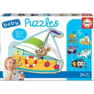 EDUCA Baby puzzle Zvířátka v dopravních prostředcích 5v1 (3-5 dílků); 126092