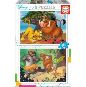 EDUCA Puzzle Lví král a Kniha džunglí 2x20 dílků; 126082