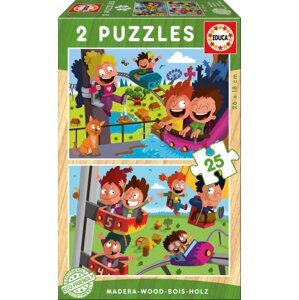 EDUCA Dřevěné puzzle V zábavním parku 2x25 dílků; 122560