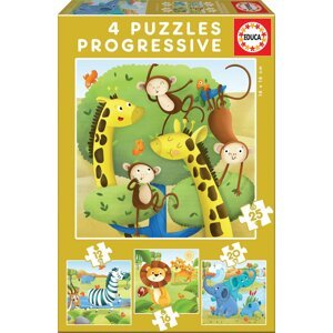EDUCA Puzzle Divoká zvířata 4v1 (12,16,20,25 dílků); 118629