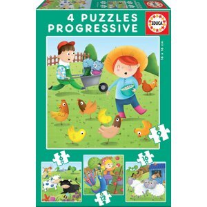 EDUCA Puzzle Zvířátka z farmy 4v1 (6,9,12,16 dílků); 118630