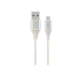 Kabel CABLEXPERT USB 2.0 AM na MicroUSB (AM/BM), 2m, opletený, bílo-stříbrný, blister, PREMIUM QUALITY; CC-USB2B-AMmBM-2M-BW2