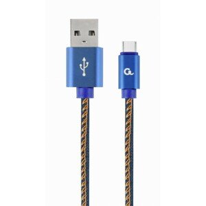 Kabel CABLEXPERT USB 2.0 AM na Type-C kabel (AM/CM), 1m, opletený, jeans, blister, PREMIUM QUALITY; CC-USB2J-AMCM-1M-BL