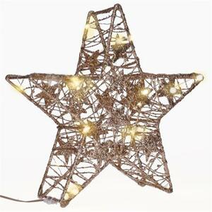 Solight  vánoční hvězda glitter, zlatá, kovová, 14x LED, 2x AA; 1V240