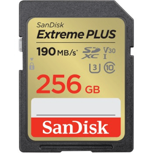SanDisk Extreme PLUS 256 GB SDXC Memory Card 190 MB/s and 130 MB/s, UHS-I, Class 10, U3, V30; SDSDXWV-256G-GNCIN