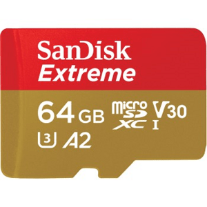 SanDisk Extreme microSDXC 64 GB + SD Adapter 170 MB/s and 80 MB/s A2 C10 V30 UHS-I U3; SDSQXAH-064G-GN6MA