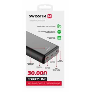 Swissten power line power bank 30000 mAh 20W power delivery black; 22013914