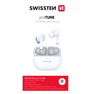 Swissten bluetooth TWS sluchátka Pro Tune bílá; 54400200